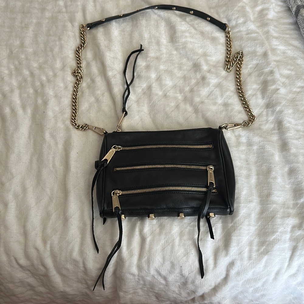 REBECCA MINKOFF TRIPLE ZIP ROCKER CROSSBODY BLACK